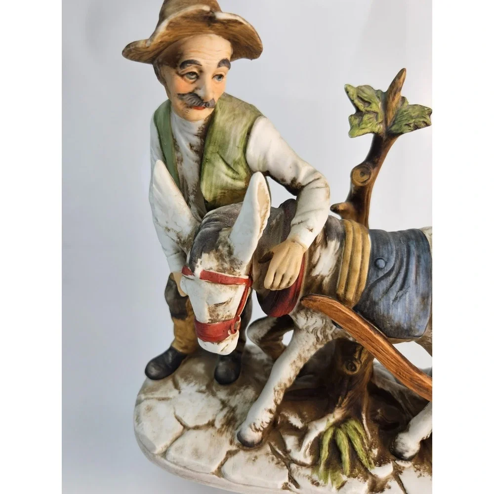 Vintage Set of 2 Donkey Cart Figurines Man Boy Far Donkey Scene‎ Rustic See Desc